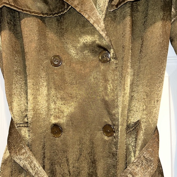 Umgee Long Shiny Green Thin Dressy Trench Coat - Picture 5 of 10